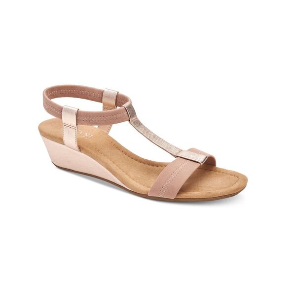 ALFANI Womens Beige T-Strap Voyage Round Toe Wedge Slip On Slingback Sandal 11 M - Picture 1 of 4